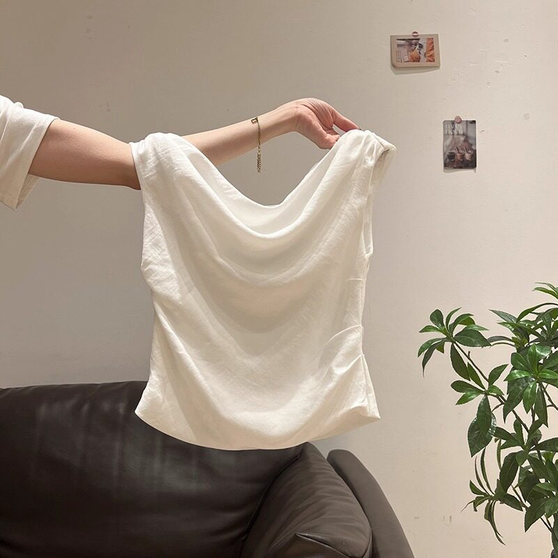 品牌正品女装衣服断码特价清仓 不接受退换-法式一字领白色短袖T