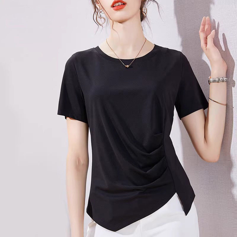 品牌折扣正品女装断码清仓特价不能退换黑色圆领短袖T恤女夏季修