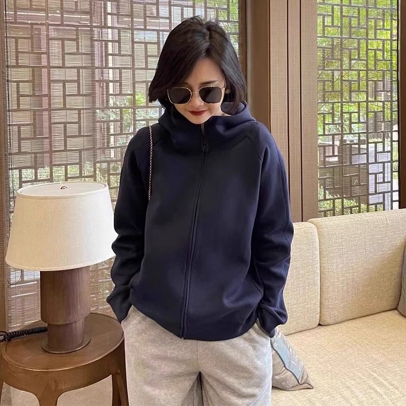 品牌折扣正品女装断码清仓特价不能退换藏青色连帽卫衣外套女秋冬