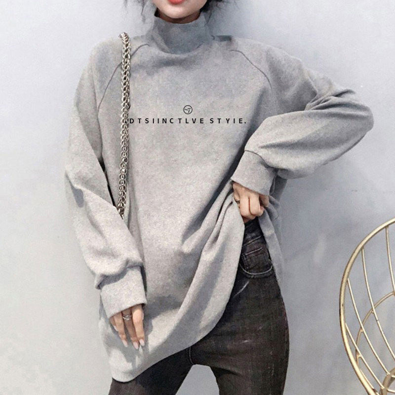 品牌折扣正品女装断码清仓特价不能退换半高领中长款卫衣遮屁股女