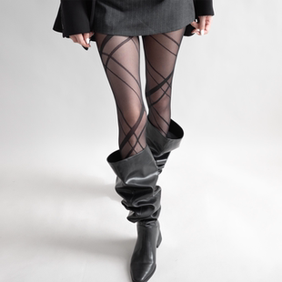 夜间教习室黑色丝袜女夏薄款性感不掉档连裤袜不规则菱格美肤黑丝
