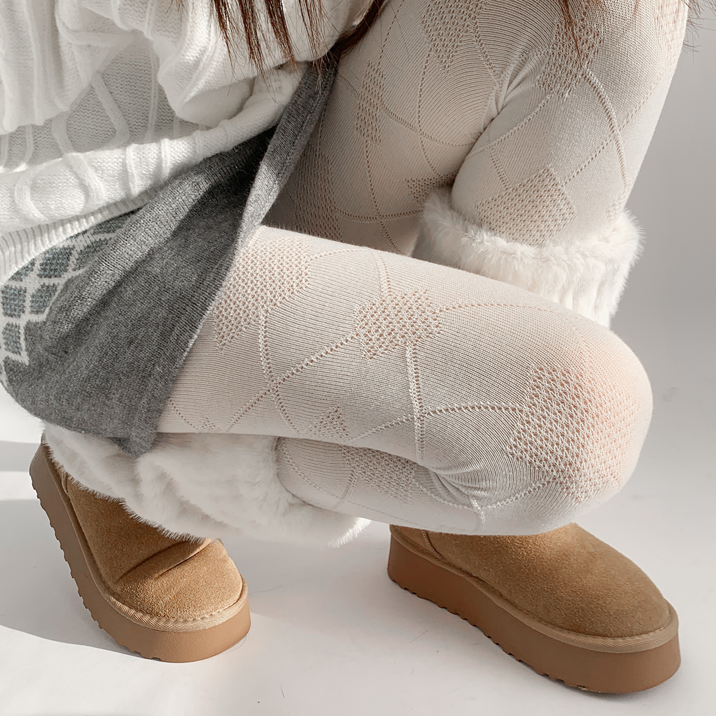 夜间教习室白色连裤袜秋冬lolita菱格暗纹日系加厚保暖灰色打底裤