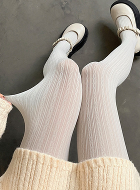 夜间教习室白色连裤袜夏薄款丝袜女春秋款蕾丝lolita白丝jk打底袜