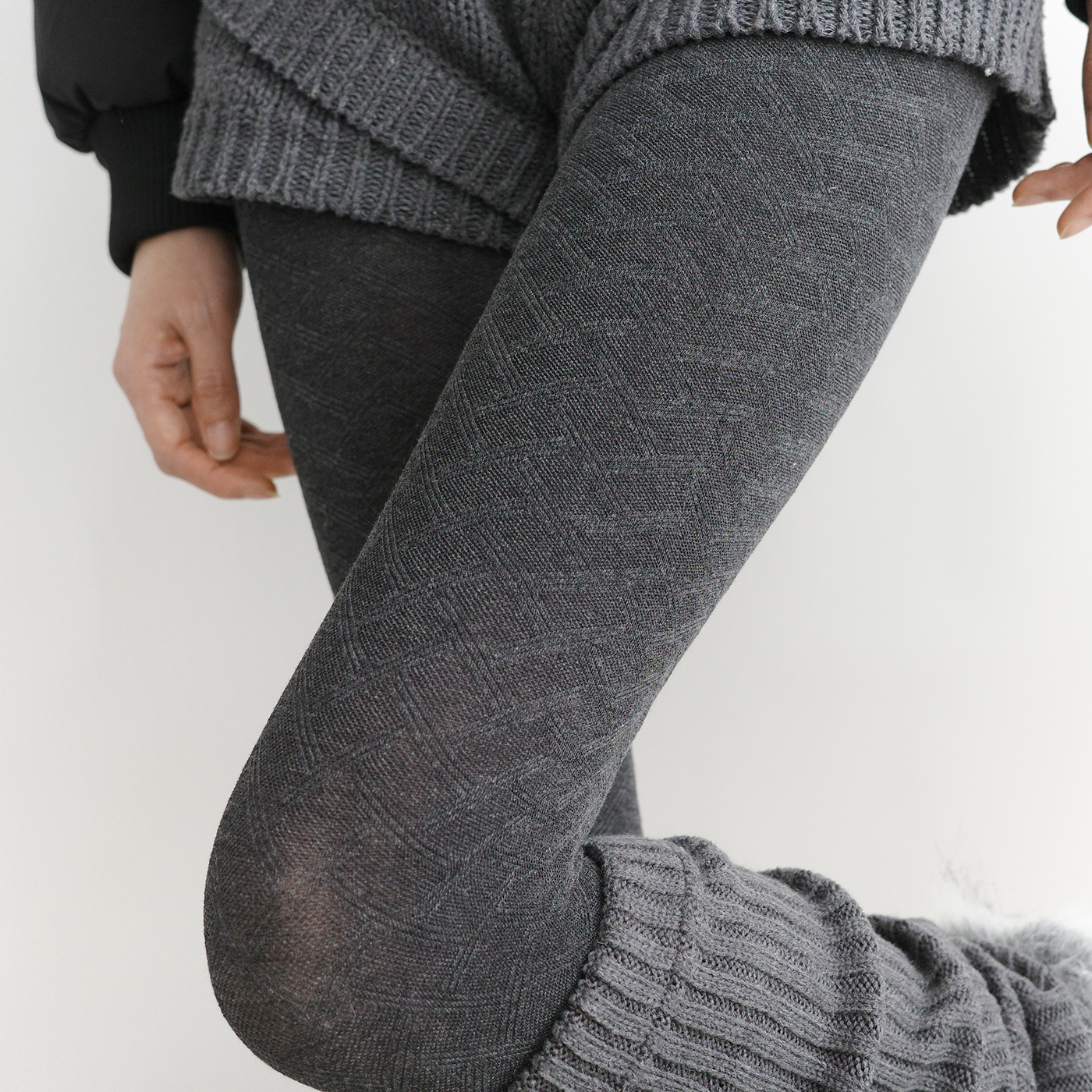 夜间教习室灰色连裤袜女秋冬格雷系百搭外穿袜子华夫格显瘦打底裤