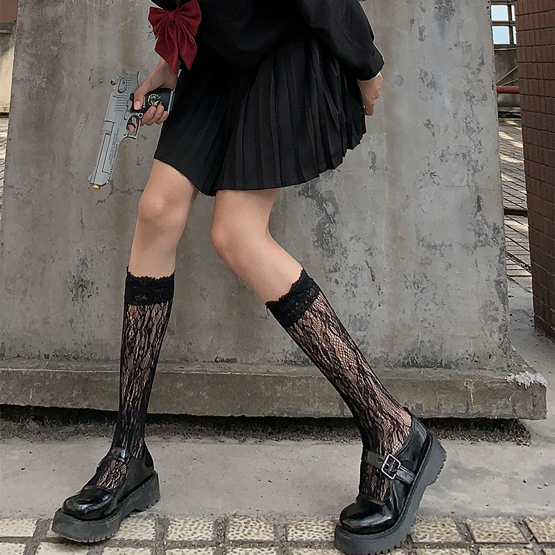 蕾丝小腿袜洛丽塔白色长袜女中筒jk黑色袜子lolita花边日系镂空