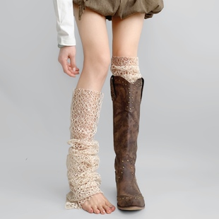 夜间教习室袜套女春款 镂空网眼堆堆袜子设计感蕾丝腿套配靴子 薄款