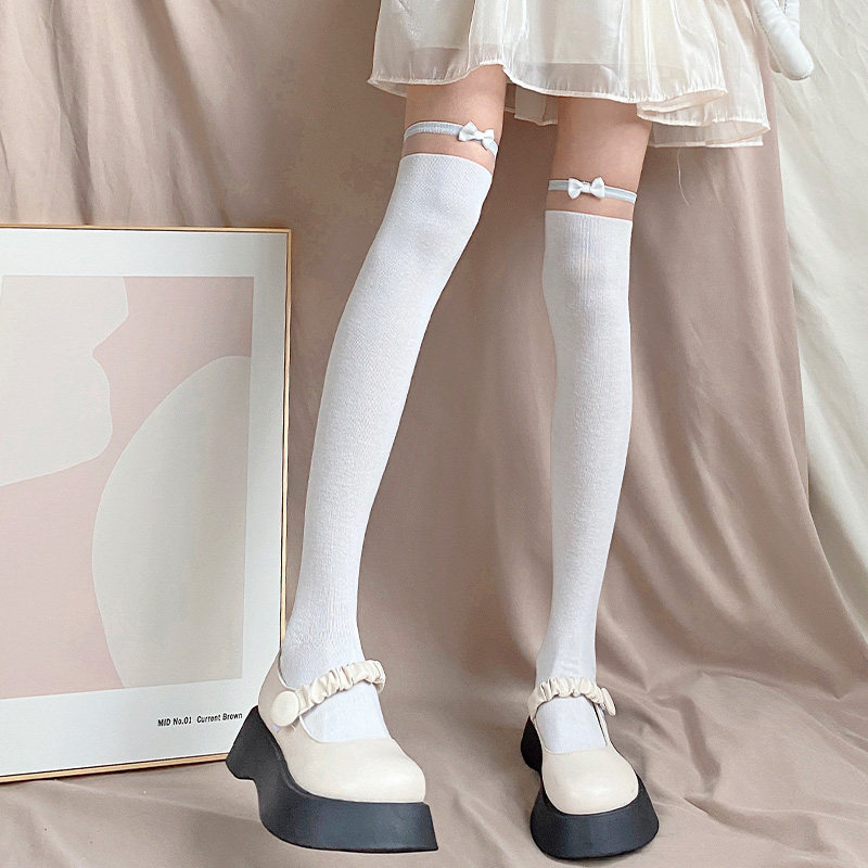 夜间教习室过膝袜女春秋白色长筒蝴蝶结腿环腿圈洛丽塔日系jk袜子,女士内衣/男士内衣/家居服,中筒袜,淘宝优惠券,粉丝福利购,淘宝优惠卷