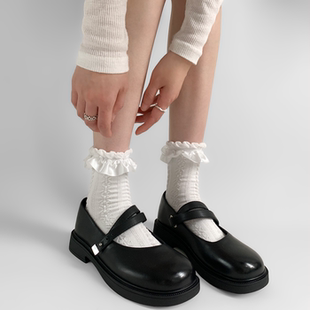 夜间教习室白色蕾丝花边袜子女秋款 短筒Lolita米字花纹中筒袜短袜