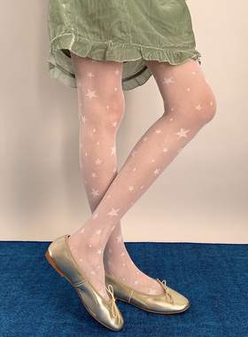 夜间教习室白色丝袜女款春款复古星星圆点印花辣妹连裤袜性感黑丝