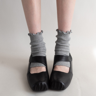 夜间教习室木耳边袜套女春秋款 灰色踩脚针织堆堆袜子日系jk小腿套