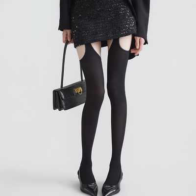 夜间教习室一体式吊带袜女夏薄款天鹅绒黑色长筒丝袜性感过膝白丝