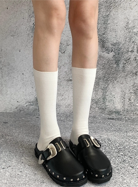 夜间教习室白色长袜子女款春款学院风显瘦小腿堆堆袜子灰色长筒袜
