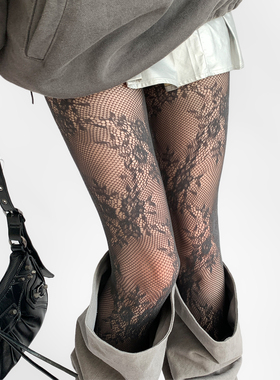 夜间教习室复古蕾丝网袜法式提花连裤袜性感灰色丝袜女款春款灰丝