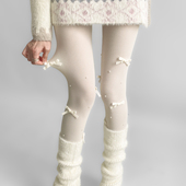 夜间教习室白丝袜加厚女冬lolita白色打底袜蝴蝶结连裤 袜外穿袜子