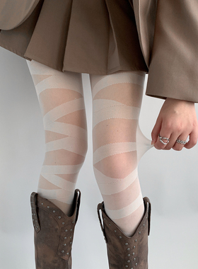 夜间教习室y2k白色丝袜印花绷带连裤袜子女夏季条纹洛丽塔白丝袜