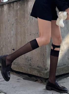 朋克腿环袜子女秋款黑色丝袜日系小腿袜jk制服夏季薄款袜夹半筒袜