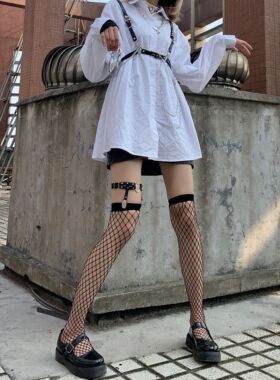 夜间教习室渔网袜jk女过膝袜子女夏长筒袜丝袜网格性感黑色ins潮