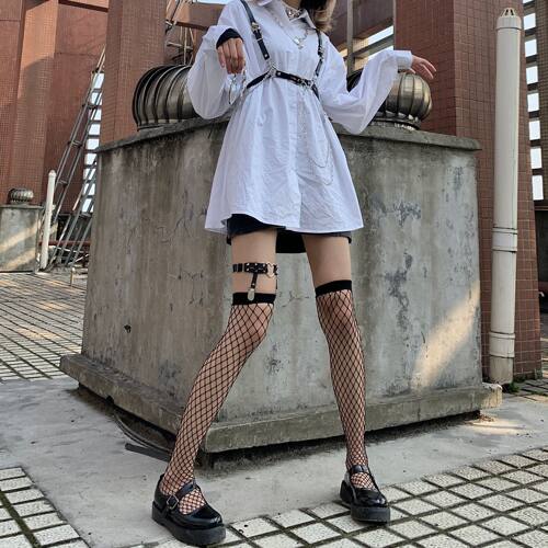 夜间教习室渔网袜jk女过膝袜子女夏长筒袜丝袜网格性感黑色ins潮 - 封面
