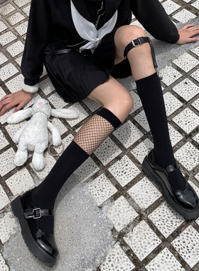 渔网袜jk腿环中筒袜子女春秋款小腿袜黑色袜夹长筒袜夏季薄款辣妹