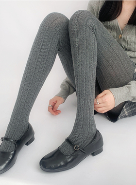 夜间教习室灰色连裤袜麻花复古外穿jk袜子女春秋款加厚白色打底袜