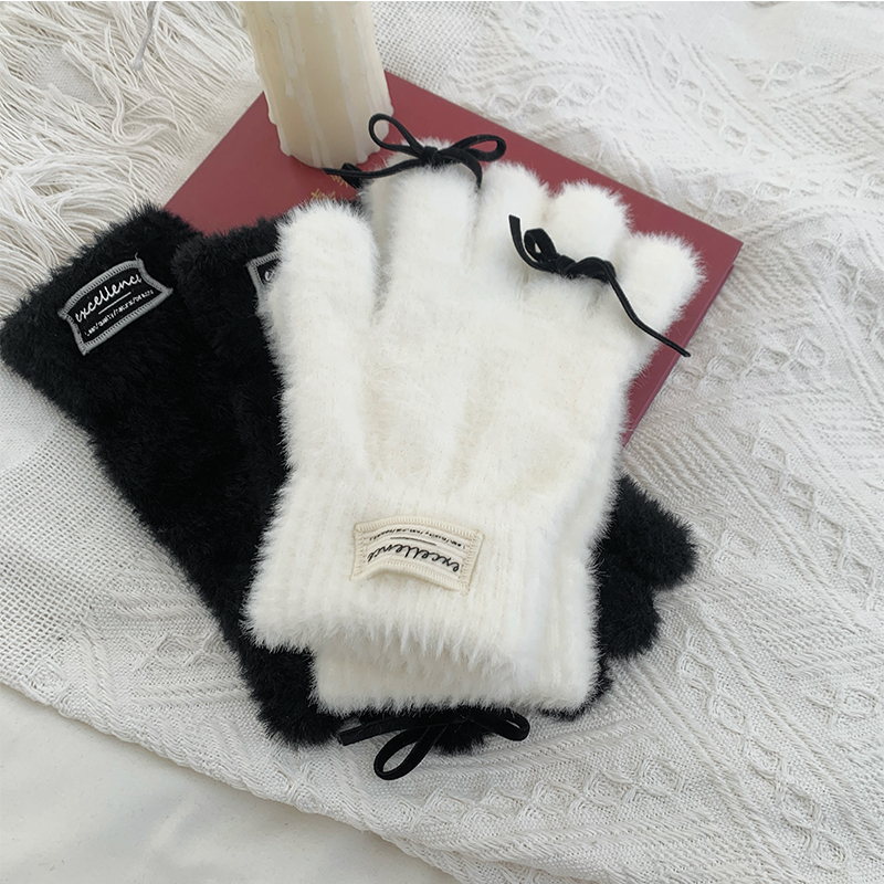 夜间教习室蝴蝶结可触屏分指手套