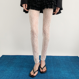 夜间教习室九分裤女春季薄款镂空网眼蕾丝丝袜字母标签显瘦连裤袜