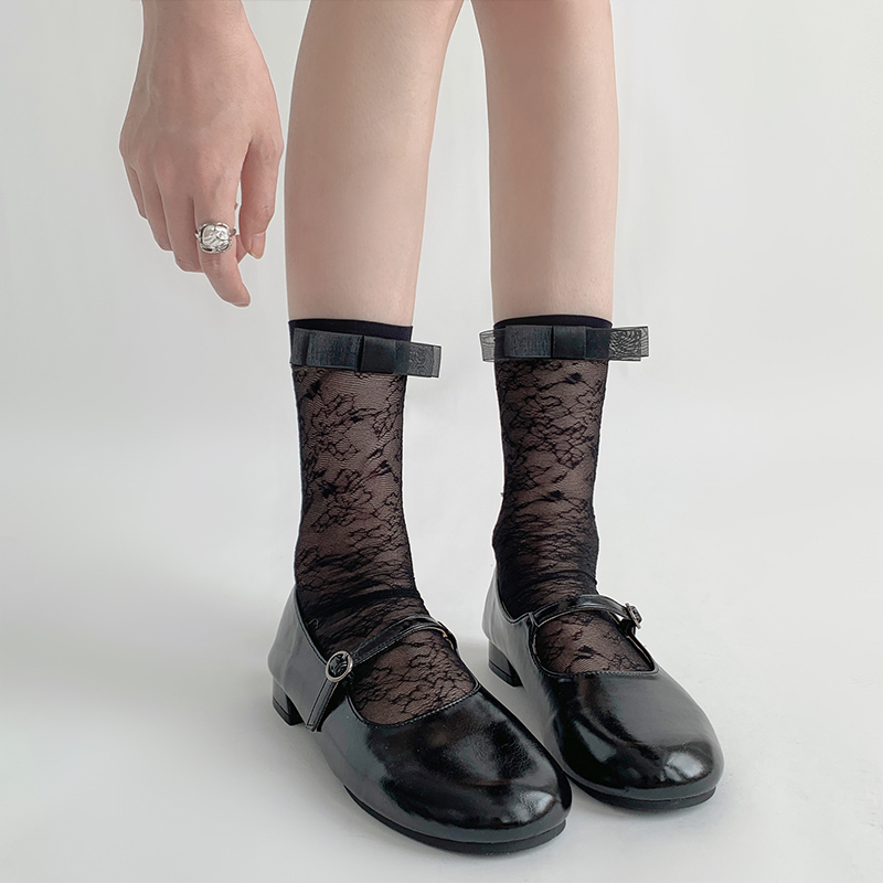 夜间教习室蕾丝网纱水晶袜子薄款