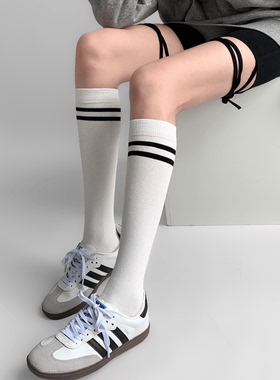 夜间教习室白色小腿袜女款春款夏季运动风学院风条纹袜子jk半筒袜