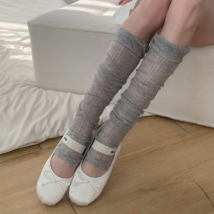 夜间教习室灰色袜子女夏季薄款泡泡口堆堆袜白色中筒辣妹小腿袜套