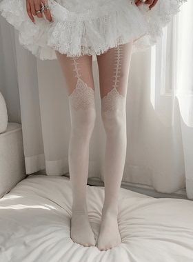 夜间教习室人鱼骨白色丝袜纯欲蕾丝提花洛丽塔连裤袜子女夏季白丝