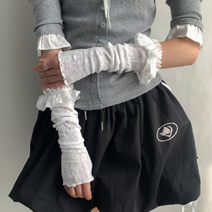 夜间教习室白色袖 芭蕾风踩脚袜套lolita蕾丝花边手臂套 套女夏薄款