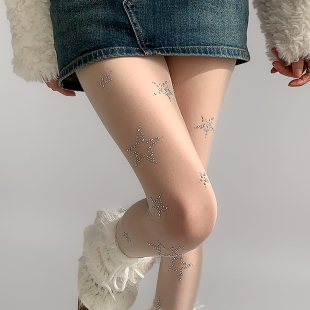 纯欲白丝辣妹黑丝 袜子女薄款 夜间教习室带钻丝袜春款 星星白色连裤