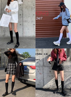 小腿袜子女中筒袜制服长袜潮ins黑色高筒薄款白色过膝日系jk显瘦
