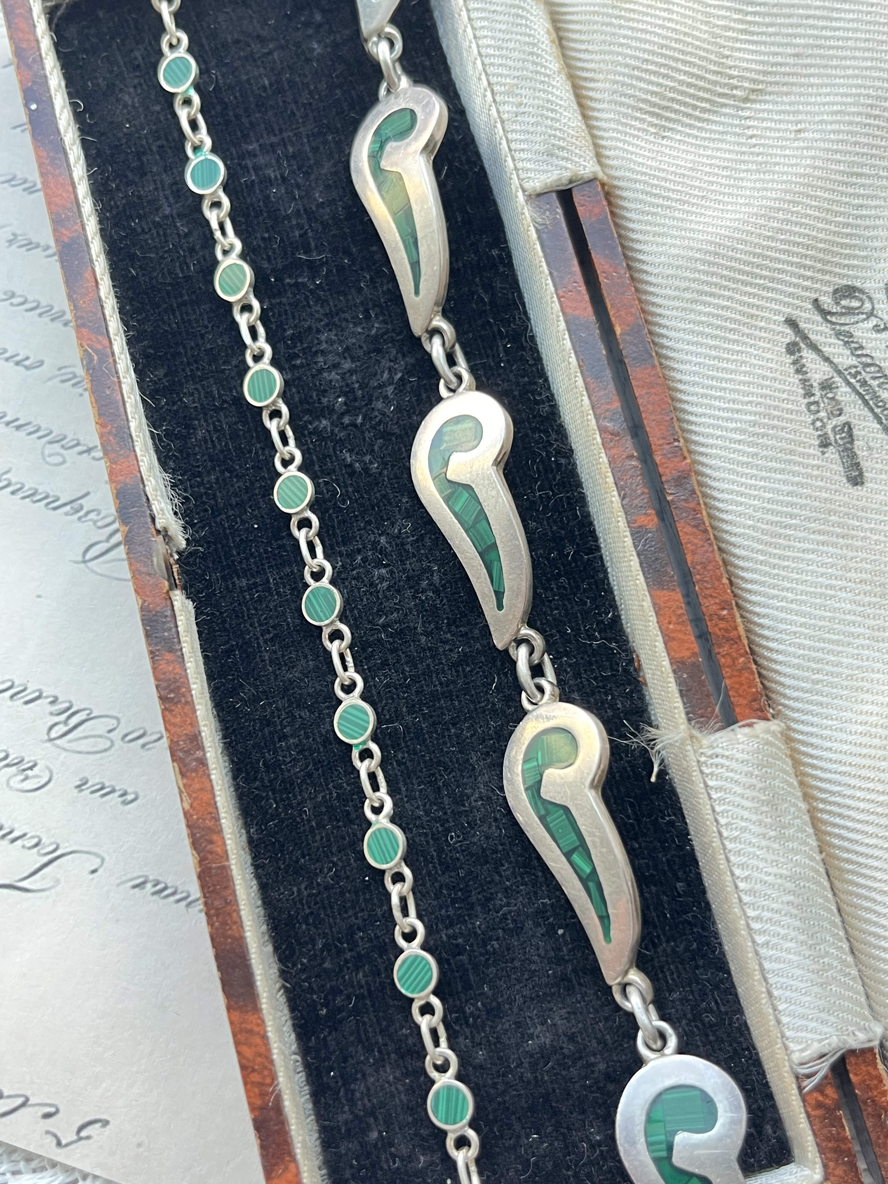 古董珠宝马耳他纯银镶嵌孔雀石手链，两种不同风格单戴叠戴很出片