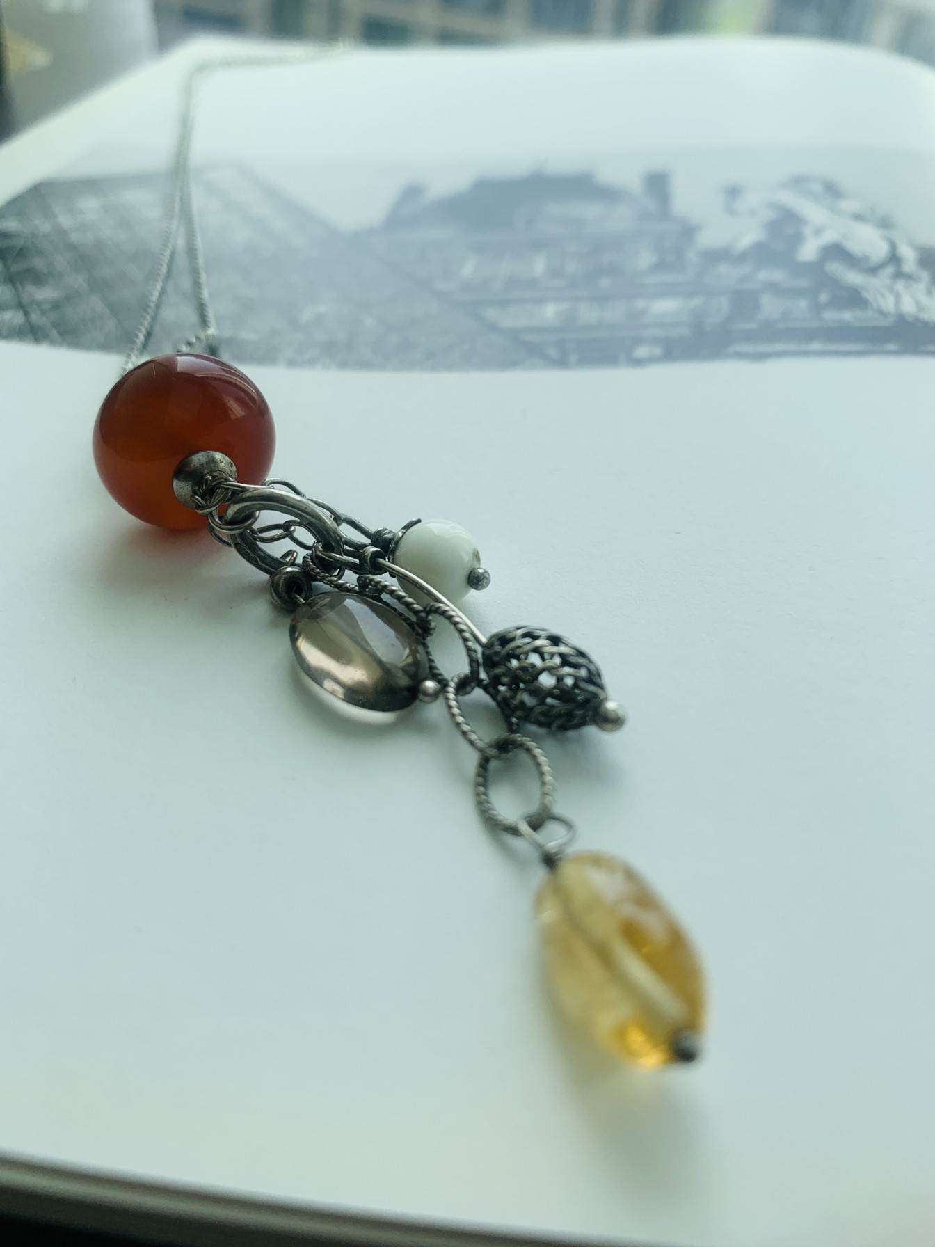 伦敦买回，老玛瑙天然石项链，漂亮的多宝流苏项链