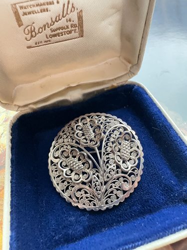 伦敦买回葡萄牙纯银花丝工艺圆形胸针非遗花丝工艺花卉胸针