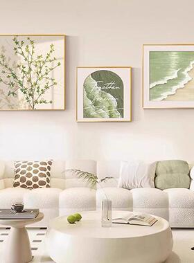 北欧客厅三联装饰画绿植正方形组合沙发背景墙挂画奶油风餐厅壁画