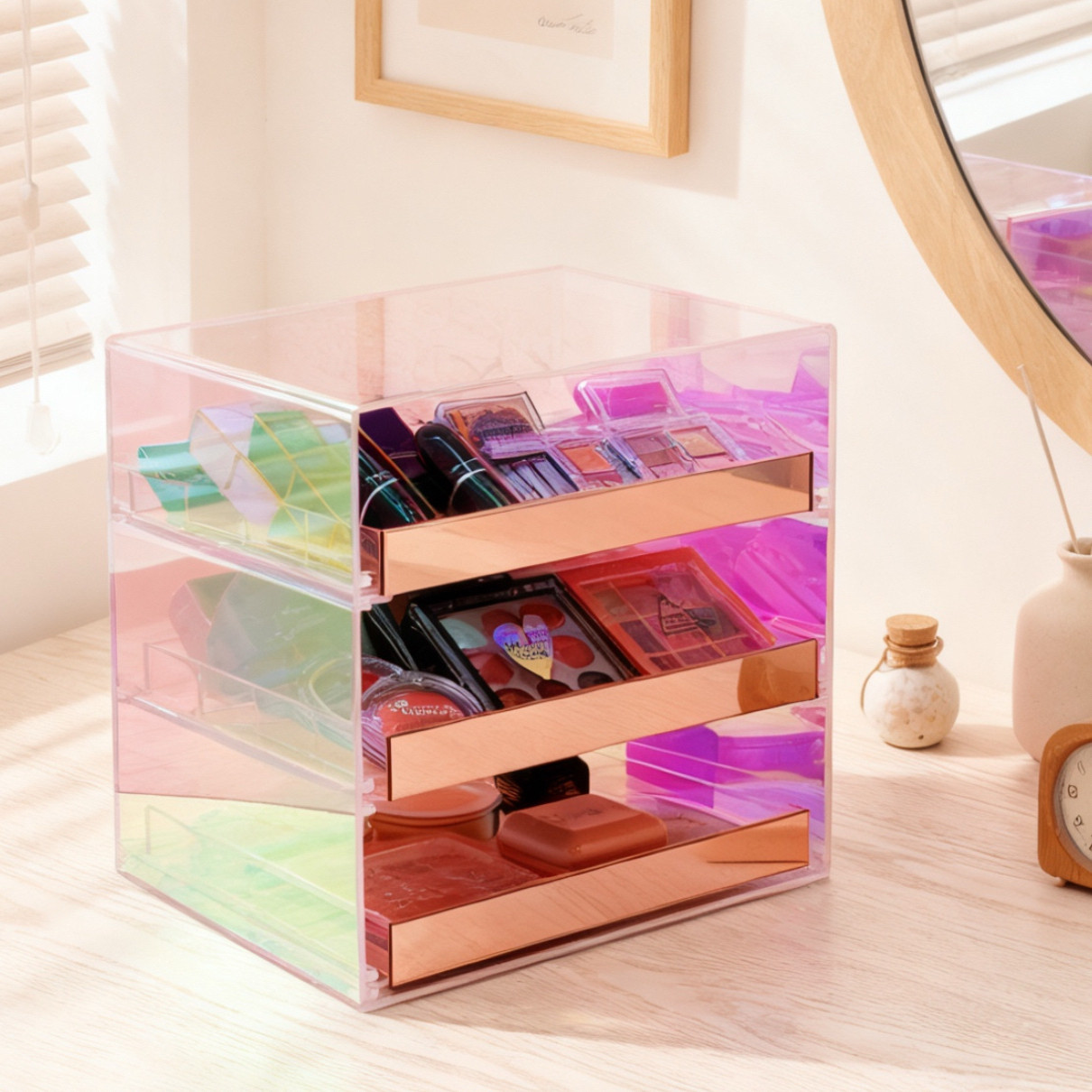 亚克力抽屉式化妆收纳盒大号炫彩眼影盘收纳盒彩妆气垫粉饼置物架,收纳整理,桌面收纳盒,淘宝优惠券,粉丝福利购,淘宝优惠卷
