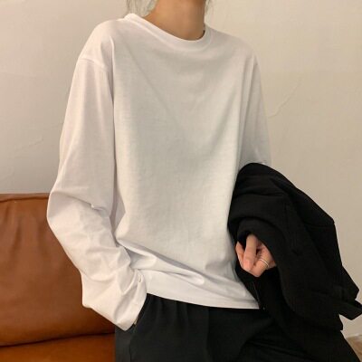 白色打底衫女秋季2025新款韩版女装洋气内搭纯色学生长袖t恤女潮