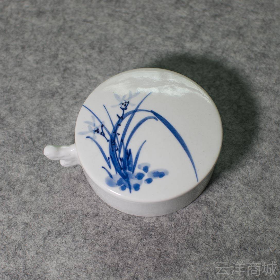 正品景德镇陶瓷房手绘墨盒墨海文四宝舔墨笔斗毛笔笔搁墨带池砚台