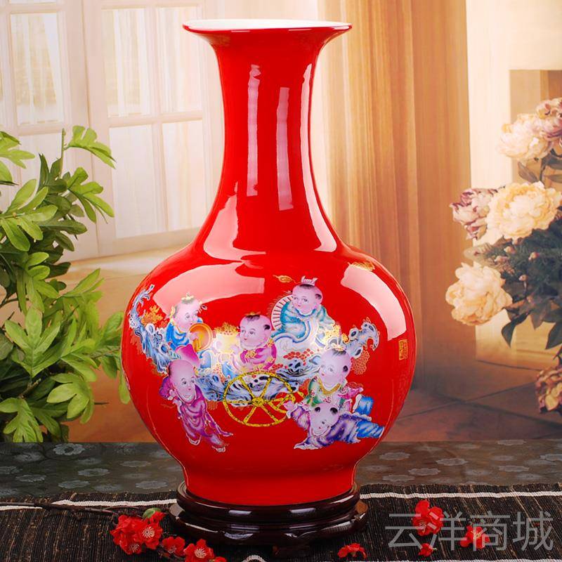 正品景德镇陶瓷落地花瓶 时尚国牡丹花瓶家居客红厅中书房家摆饰