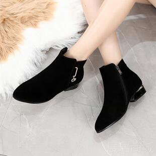 高档2502平春砂秋真皮底短靴磨皮百搭女靴大码 中年短筒 软底妈妈鞋