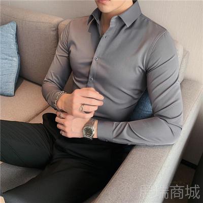 高档男士长袖衬衫修身打衬底黑色职衬商务休闲 衫业正装工作服上
