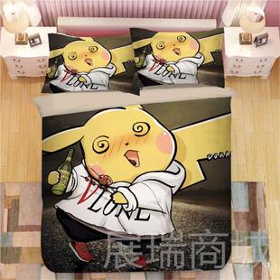 高档被罩卡丘床上四套比卡丘被套宝可梦被子床单三套学生件4皮件