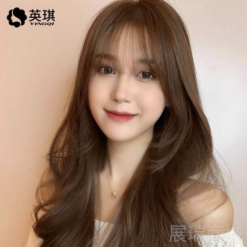 高档英琪假发女人套长发夏蕾丝发大波浪长卷空气刘海自然真发丝全