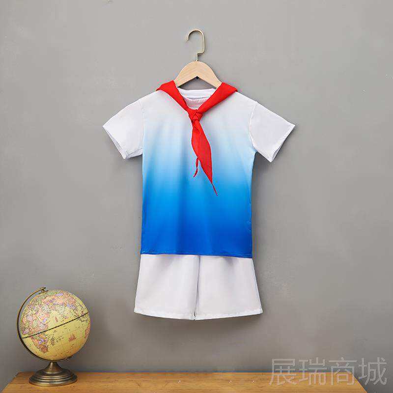 高档国庆儿演童人出服红领巾表演服色爱国主题合唱服可红爱的舞蹈