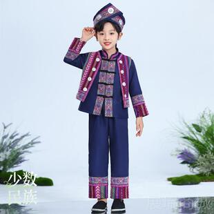 高档新款少数民族羌族演出唱服装表演服短饰儿童蹈舞合男童女童裙
