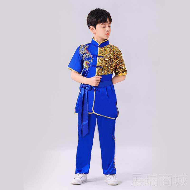高档儿童武术功服表演服装青少年训练服刺练长拳服演出服夏比赛绣