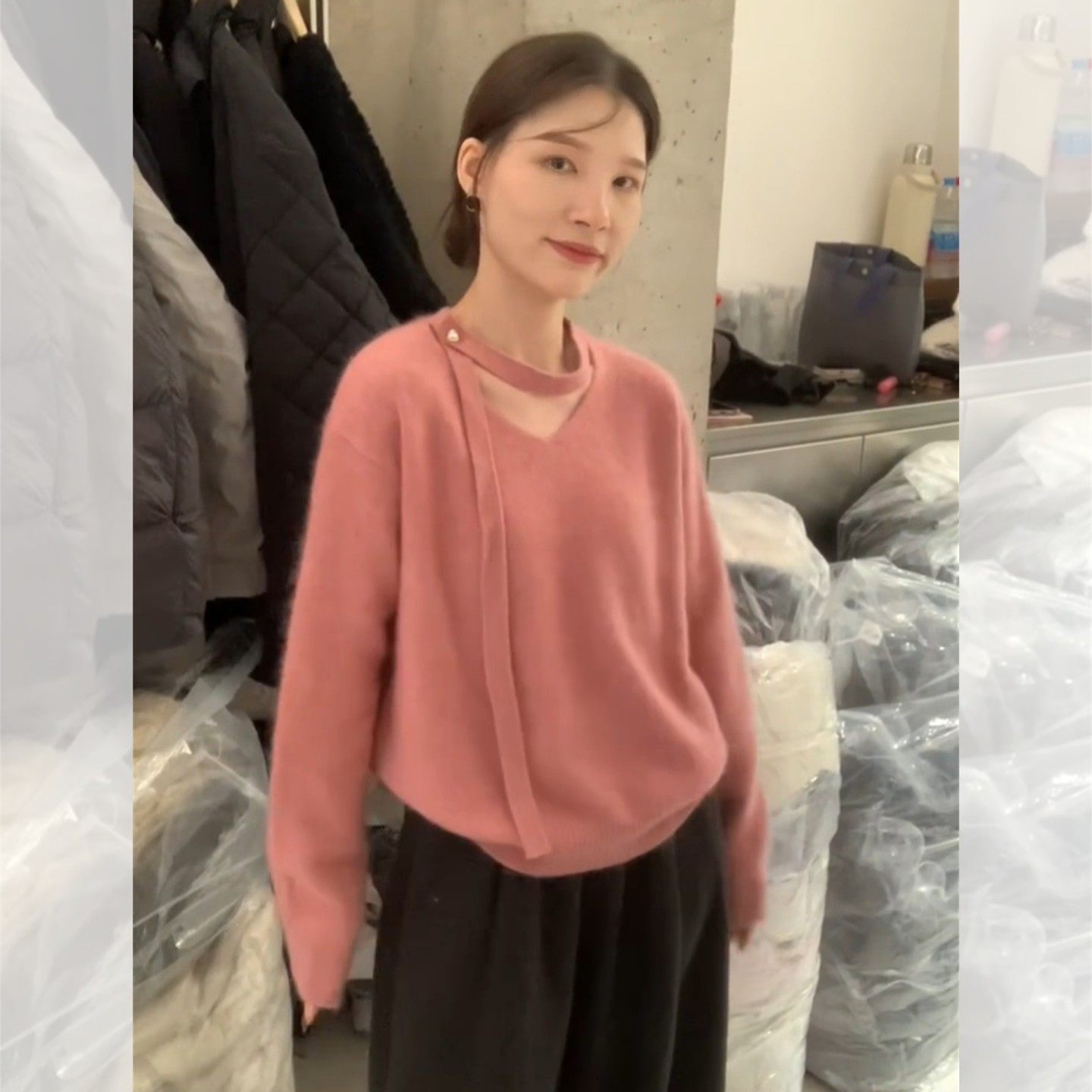 超好看韩系飘带针织衫女秋冬穿搭高级感宽松慵懒风毛衣设计感小众