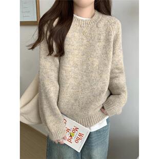 韩系慵懒风毛衣女秋冬季新款圆领软糯内搭宽松长袖套头针织衫上衣